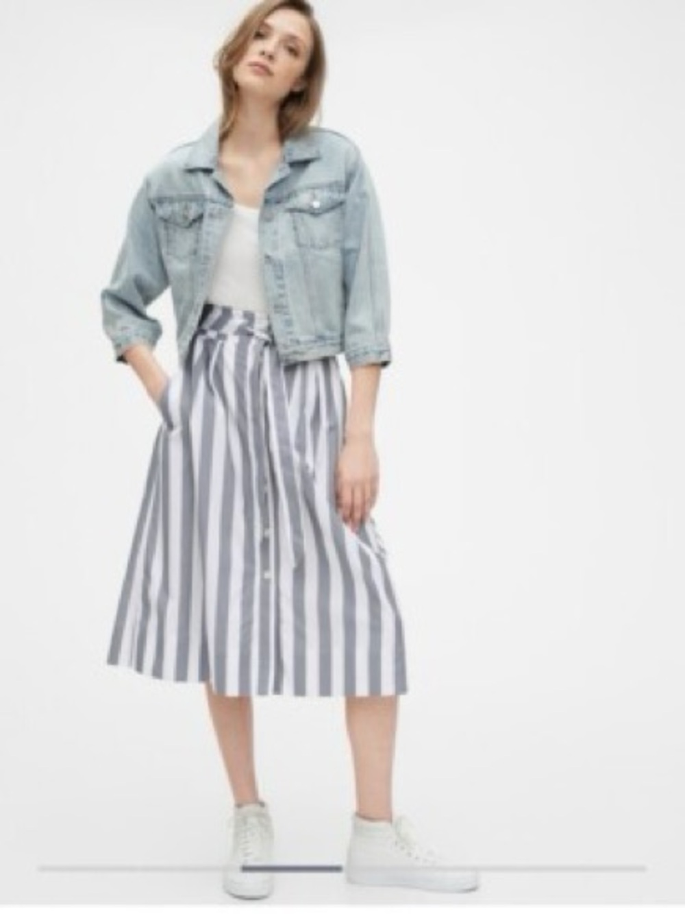 Gap Striped button-front striped Midi Skirt, with front tie